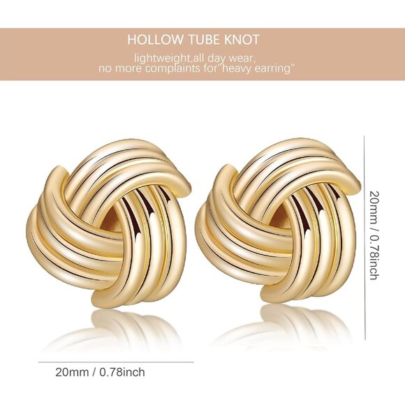 Women's Chunky Knot Lightweight Trendy Jewelry Earrings 14k Gold Plated - Picture 2 of 4